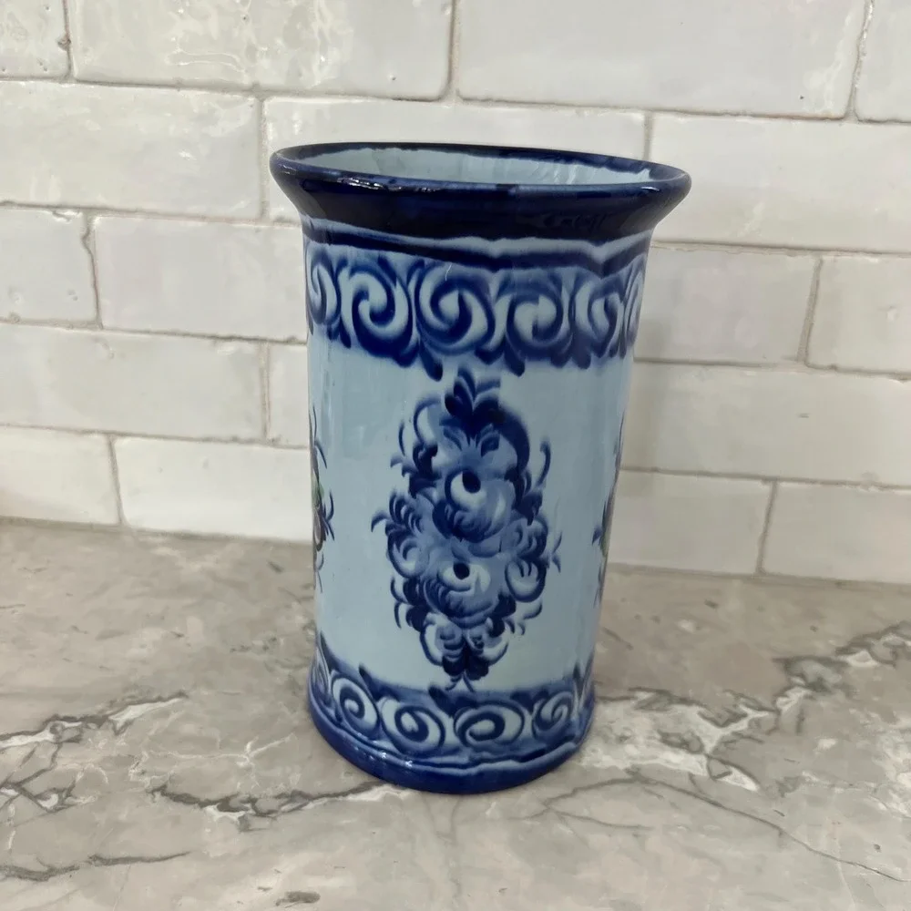 Made in Portugal Blue Floral Vase‎ or Utensil holder